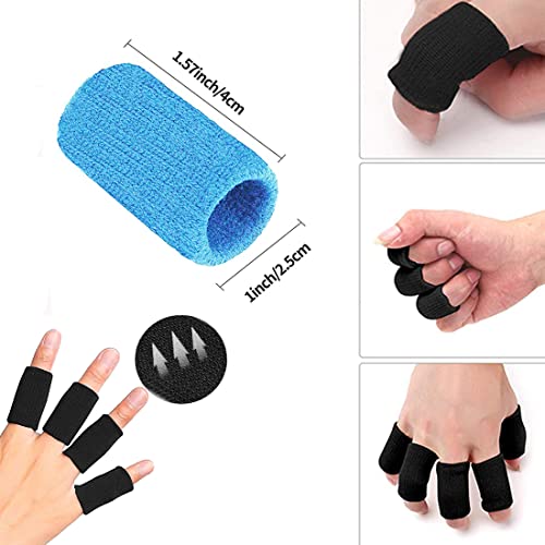ELANE 40 PCS Finger Splint Finger Holster Thumb Brace Support Elastic Sleeves for Finger Support,Knuckle - color: black+skyblue