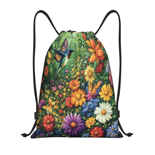 Drawstring Sports Backpacks - Lightweight Swim Gym Bags for Women Men String Sackpack for Beach Travel Yoga(Small, Garden Flowers Butterfly) - color: Garden Flowers Butterfly, size: Small