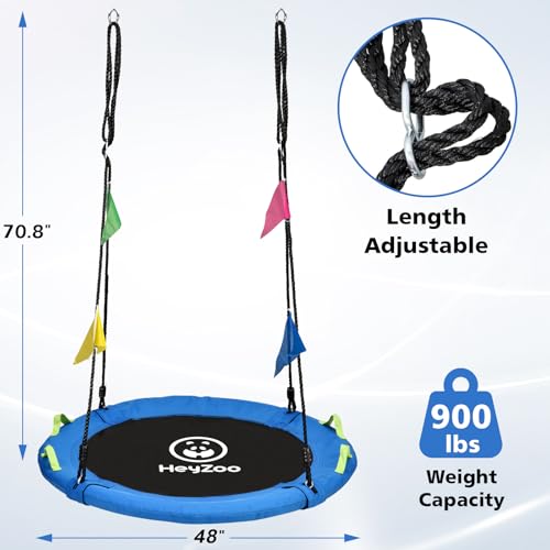 HeyZoo 48 Inch Tree Swing, Larger Saucer Swing for Whole Family, Blue | 900lbs Weight Capacity, with Adjustable Hanging Straps, for Backyard and Playground - size: 48 Inch
