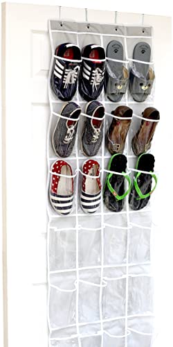 Simple Houseware 24 Pockets Clear Over the Door Shoe Organizer, Gray | 64" x 19", 4 Durable Metal Hooks, 4.3" x 9.5" Pocket Size, Multipurpose - color: Gray, size: Large Pockets