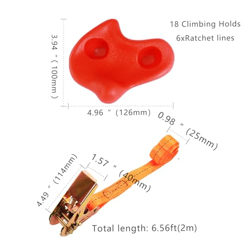 Climbing Hold for Kids Outdoor-Ninja Tree Climbing Rocks 18 Pcs with 6 Ratchet Straps Grip Kits for Outdoor Ninja Warrior Obstacle Course Training (Rocks 12 Pcs and 6 Ratchet)