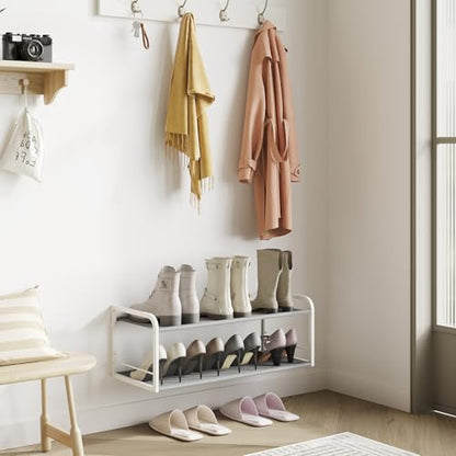 Wall Mounted Shoe Rack, Carbon Steel Shoe Organizer with Removable Oxford Cloth, Non-Slip Space-Saving for Entryway Closet Bedroom, White - color: Classic White