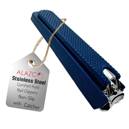 1 Comfort Hold Navy Large Nail Clippers Non-Slip Sure Grip Clipping Removable Catcher Toenails Fingernails Cutter Ultra Sharp Trimmer Stainless Steel Men Women Arthritis Unsteady Hands - size: 1
