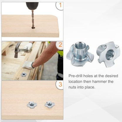 HARFINGTON M8x12mm T-Nuts 4 Pronged Tee Nut 0.83" x 0.47" Fully Thread Carbon Steel Inserts for Wood, Rock Climbing Holds, Cabinetry, Furniture 100pcs - size: M8x12mm, 21mm