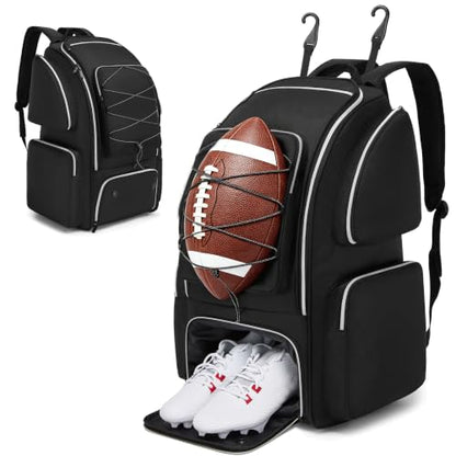 Football Backpack Bag with Separate Shoe Compartment, Large Capacity Sports Gear Bag with Multiple Pockets, Fence Hook & Padded Shoulder Straps, Durable Sports Duffel for Youth and Adult Players