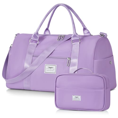 FIORETTO Womens Gym Tote Duffle Bag with Toiletry Bag, Sports Duffel Overnight Hospital Workout Carry on Bag for Girls with Wet Pocket & Shoe Compartment, Ideal for Travel, Swimming, Dance Purple - color: Light Purple, style: Gym Bag With Toiletry Bag