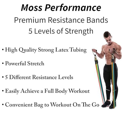 Premium Long Tube Resistance Bands with Handles, Set of 5 Strengths with Carrying Bag, for Men and Women, Strength Training Home Gym Workout Equipment