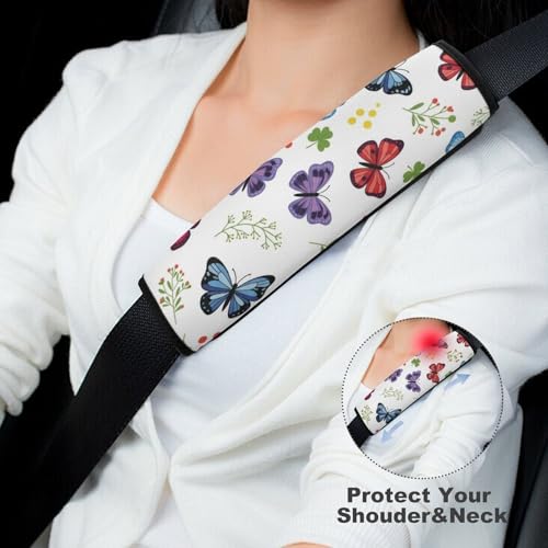 2PCS Watercolor Butterfly Seat Belt Cover Breathable Seat Belt Cushion for Adults and Children, All Vehicles, Comfortable Driving - color: Pattern 837