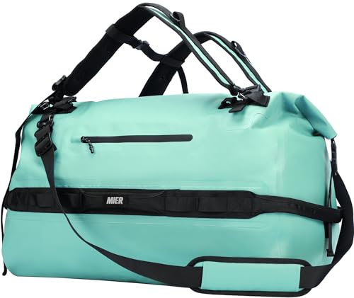 MIER Large Waterproof Duffel Bag - 60L/80L Dry Bag Backpack | Detachable Backpack Straps; Multi-Pockets; Roll-Top with Hook-and-Loop Closure; Motorcycle, Kayaking, Gym, Beach, Boating - color: Green, size: 80L