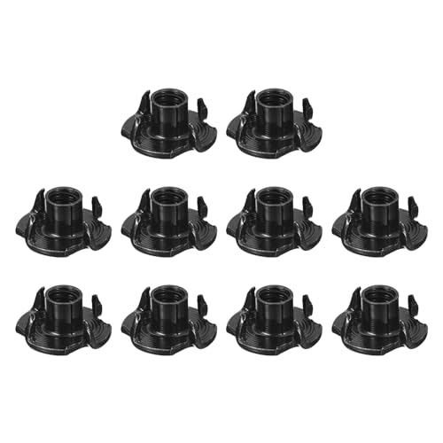 uxcell 1/4"-20 T-Nuts, Zinc-Plated Carbon Steel 4-Pronged Tee Nuts Threaded Inserts for Climbing Holds and Wood Workings, Black 20Pcs - color: Black, size: 1/4"-20