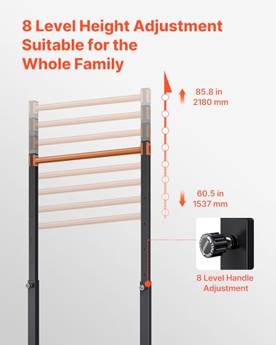 VEVOR Pull Up Bar, 330LBS Capacity Portable Pullup Bar Station, Pullup Bars Free Standing with H-Frame Structure & Heavy-Duty Steel Tube, 8 Level Height Adjustment Gravity Fitness for Arms Back Chest