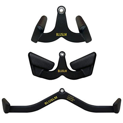 BLUSLM LAT Pull Down Bar for Cable Machine, LAT Pulldown Attachments T-bar V-bar Cable Attachment for Gym, Back Tricep Strength Training Handle - size: 3Pcs