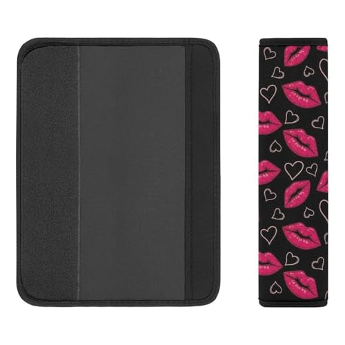 2 Piece Soft Padded Car Seat Belt Pad for Elderly Support, Stroller Pushchair High Chair, Pink Lips Kisses Shoulder Harness Cover, Shock Absorption - color: Pattern 632