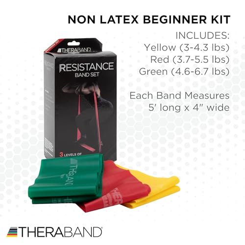 THERABAND Resistance Bands Set, Elastic Bands for Exercise & Physical Therapy, Strength Training for Upper & Lower Body Fitness - size: Beginner Set, style: Non-Latex