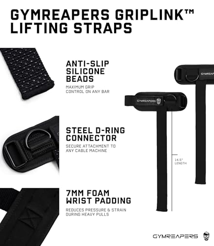 Gymreapers GripLink Lifting Straps – Heavy Duty D-Ring Weight Lifting Wrist Straps with Anti-Slip Silicone Grip Beads, Adjustable Support for Deadlifts, Powerlifting, Cable Machines & Gym Training - color: Black/White