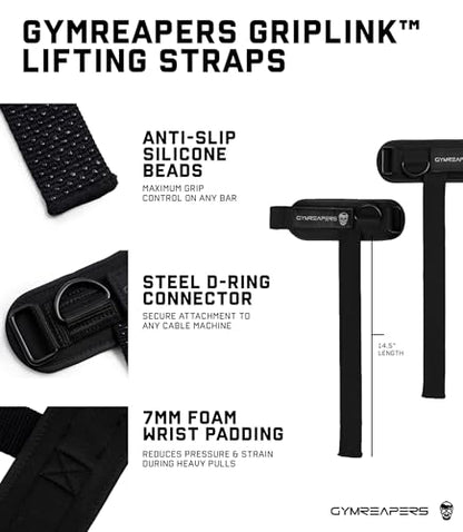 Gymreapers GripLink Lifting Straps – Heavy Duty D-Ring Weight Lifting Wrist Straps with Anti-Slip Silicone Grip Beads, Adjustable Support for Deadlifts, Powerlifting, Cable Machines & Gym Training - color: Black/White
