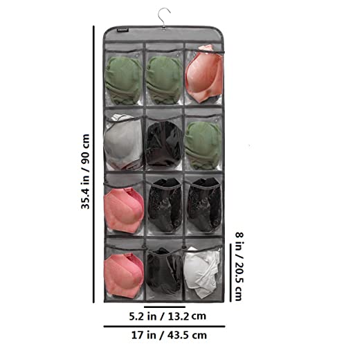 Dual Sided Hanging Shoe Organizer for Closet with Rotating Hanger Hanging Shoe Rack Holder with 24 Large Pockets (GREY-Clear Pockets) - color: GREY