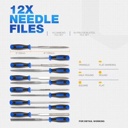 32PCS Metal File Set, Diamond Steel Needle Files, Wood Rasp | 4 Way Riffler File, Sandpapers, Wire Brush with Tool Bag for Metal, Wood, Plastic, Jewelry Carving, Polishing