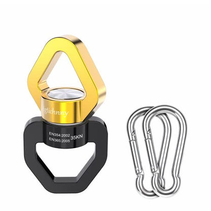35KN Swing Swivel with Swivel Carabiner, Black Gold, 1 Pack | For hanging chairs, aerial yoga, hammocks, tire swings, kids' swings, gym rings, web tree swings, smooth rotation - color: Black Gold, size: 1 pack with carabiner