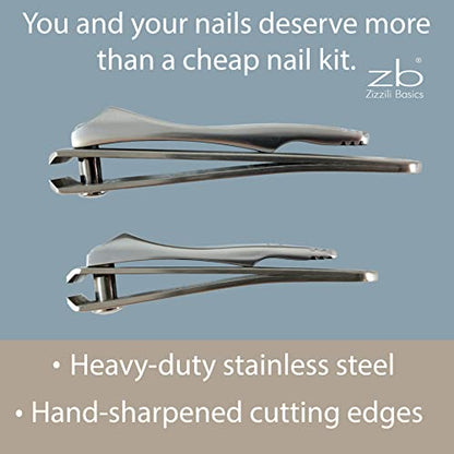 Nail Clippers by Zizzili Basics - 3 Piece Nail Clipper Set - Stainless Steel Fingernail & Toenail Clippers with Nail File and Brown Travel Case - Best Nail Care for Men, Women, Manicure & Pedicure - color: Brown Case