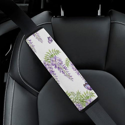 2 Pack Spring Leaves Purple Lavender Floral Butterfly Car Seat Belt Pad Soft Padded Seat Belt Cushion for Child, Stroller Pushchair High Chair, Shock Absorption - color: Pattern 337