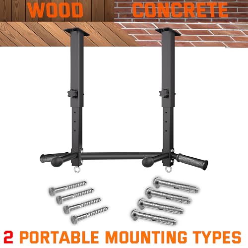 Ceiling Mount Pull Up Bar for Garage/Basement/Rafter - Heavy Duty 800LBS Adjustable Height Multi-Grip Chin Up Bar,Ceiling Joist/Beam - color: Black