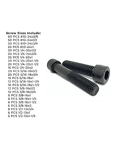 Inch Alloy Allen Socket Head Cap Screws Bolts Coarse Thread Black Oxide Assortment - 453 PCS