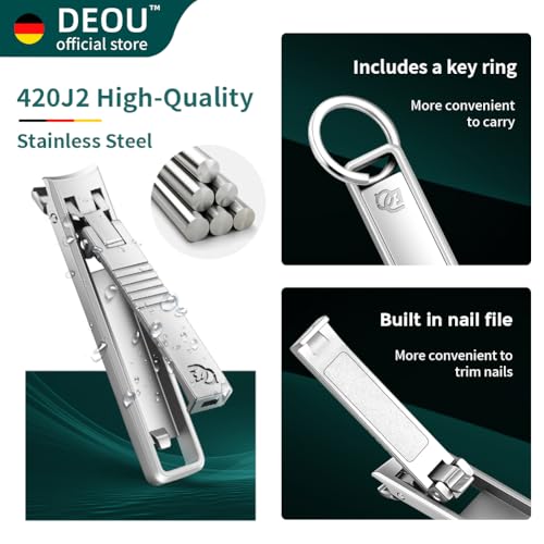 DEOU Folding Ultra-Thin Nail Clippers, Newly Upgraded Anti-Splash mini Stainless Steel Manicure Tool, take with You When Traveling, own Nail File, Men's and Women's Gifts (Nail Clippers + Gift Box) - color: Portable Nail Clippers