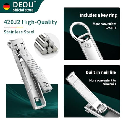 DEOU Folding Ultra-Thin Nail Clippers, Newly Upgraded Anti-Splash mini Stainless Steel Manicure Tool, take with You When Traveling, own Nail File, Men's and Women's Gifts (Nail Clippers + Gift Box) - color: Portable Nail Clippers
