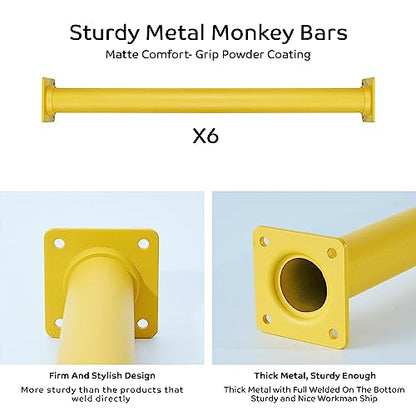6 Pcs Yellow Outdoor Monkey Bars Ladder Rungs Playground Accessories | Heavy Duty Solid Constructed, Non-Slip Matte Powder Coated Weather Resistant, Hardware Include, Playset Swing Set Jungle Gym - color: Yellow