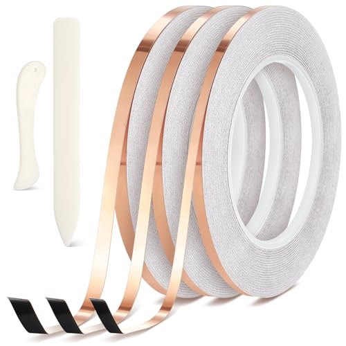 Innconee 5 Pcs Black Backed Copper Foil Stained Glass Black Lined Foil Copper 3 Sizes for Stained Glass Set Hand Foiler Supplies Craft Art Tools(3/16, 7/32, 1/4in X 108ft) - size: 3/16, 7/32, 1/4in X 108ft