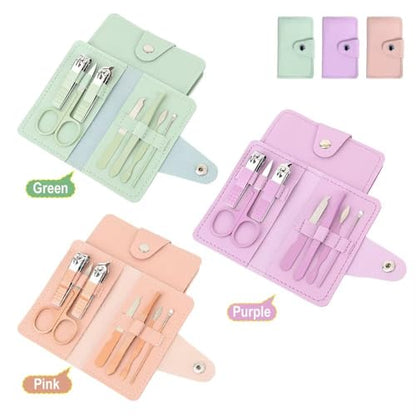 7 -Piece Manicure & Pedicure Kit with Portable PU Leather Case, Stainless Steel Nail Care Tools Set for Home & Travel (Pink/Purple/Green Options) - color: Green