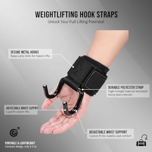 Weightlifting Lifting Strap for Deadlifts & Pull-Ups - Durable Polyester Wrist Wrap with Metal Clip (1 Pack, Black)