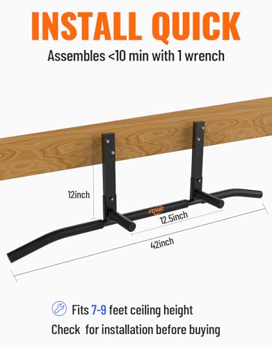 Fitarc Joist Mount Pull Up Bar, Wall Chin Up Bar Ceiling Mount for Beams, Heavy Duty Steel Construction, Home Gym Workout Equipment -Patent Pending - color: Joist Mounted for 8-9ft Beams, Standard Grip