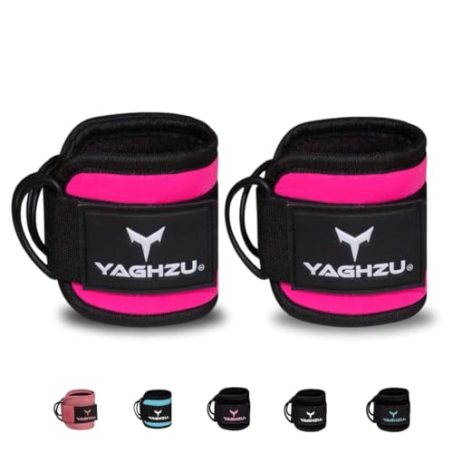 Adjustable Gym Ankle Straps for Cable Machines Women & Men, Glute Kickbacks | Neoprene padded gym ankle cuffs, steel D-ring, Adjustable fit for hip abduction, leg workouts & extensions - color: Pink, size: Pair