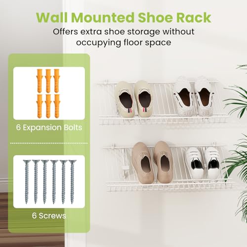 Tangkula 2 Pack Wall Mounted Shoe Rack, Sloping Shoe Organizer with Heightened Edge & Strong Brackets, Hanging Shoe Shelves for Entrance, Hallway, Bedroom, Space Saving