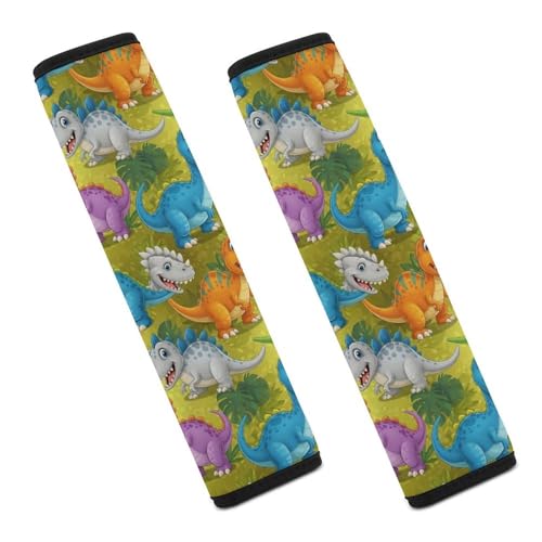 Universal Soft and Comfortable Seat Belt Cover for Adult Use, Stroller Pushchair High Chair, 2 Pack Cute Smiling Dinosaurs Shoulder Harness Cover - color: Pattern 525