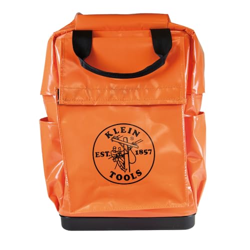 Klein Tools 5185ORA Tool Bag Backpack, Made in USA, Lineman Backpack, Adjustable Padded Shoulder Straps, Double-Stitched Bottom with Drain Holes, Orange