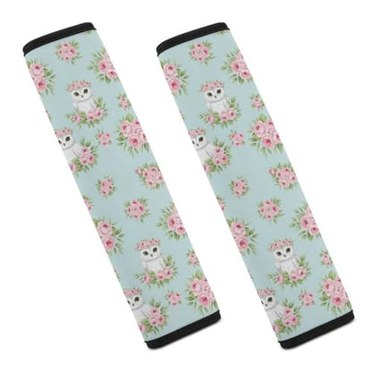 2 Pack Crown Pink Roses Light Blue Owl Floral Seat Belt Cover Universal Fit Seat Belt Cushion for Kids, Stroller Pushchair High Chair, Neck and Shoulder Support - color: Pattern 422