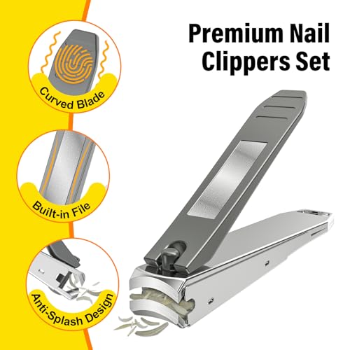 Nail Clipper Set,Premium Stainless Steel Fingernail and Toenail Clipper Cutters with Nail File and Catcher, Sharp Effortless Nail Clippers Tools for Men & Women - size: Black 2Pcs
