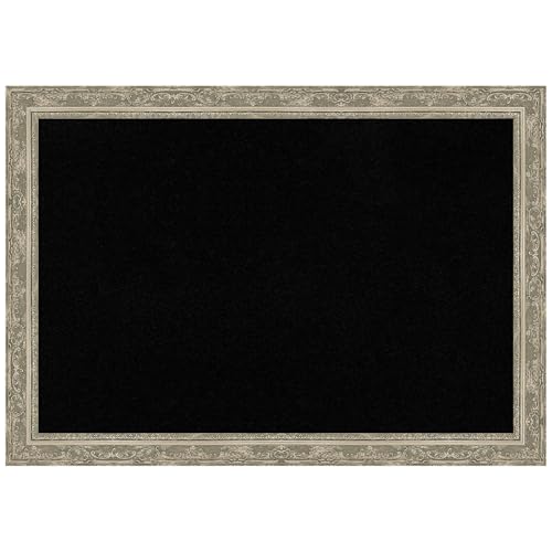 Amanti Art Black Cork Board for Wall, 28x40 Vision Board with Silver Frame, Large Corkboard Office Decor for Home Organization, Traditional Corkboard Pinboard to Display Items for Home Organization - color: Filigree Silver, size: 40" x 28"