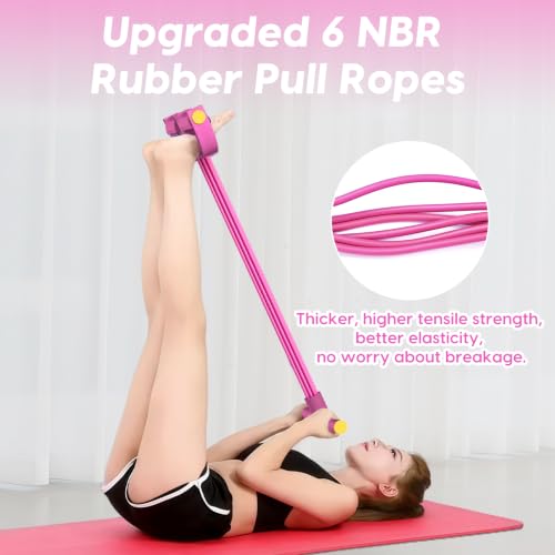 Resistance Bands with Handles, 6-Tube Elastic Pedal Resistance Band for Working Out, Durable Natural Rubber Exercise Bands, Multifunction Exercise Equipment for Abdomen, Waist, Arm, Leg Stretching - color: Full Pink