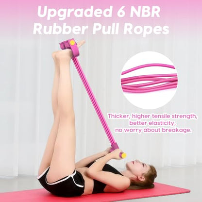 Resistance Bands with Handles, 6-Tube Elastic Pedal Resistance Band for Working Out, Durable Natural Rubber Exercise Bands, Multifunction Exercise Equipment for Abdomen, Waist, Arm, Leg Stretching - color: Full Pink
