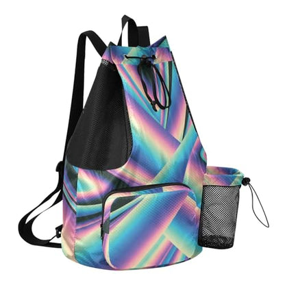Drawstring Climbing Gym Bag With Pockets Hiking Drawstring Backpack with Wet Dry Compartments Abstract Art Colorful