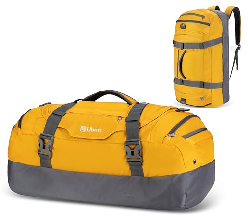 Ubon Convertible Duffel Backpack Weekender Gym Bag with Shoe Compartment | Available in 45L, 55L, 65L, 80L Multiple Capacities - color: Yellow, size: 80L