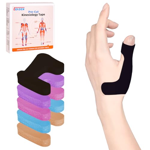 Precut Kinesiology Tape for Thumb (Left Hand), 40 Pcs - Thumb Support & Stability, Thumb Pain Relief Athletic Tape - Waterproof & Elastic, Breathable Hypoallergenic Latex-Free Tape, Black - color: Black, size: Left Hand