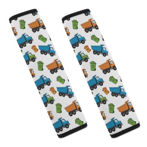 2PCS Universal Soft and Comfortable Seat Belt Cover for Elderly Support, Most Cars, Vintage Watercolor Trash Truck Garbage Trucks Shoulder Protector, Comfortable Driving - color: Pattern 1279