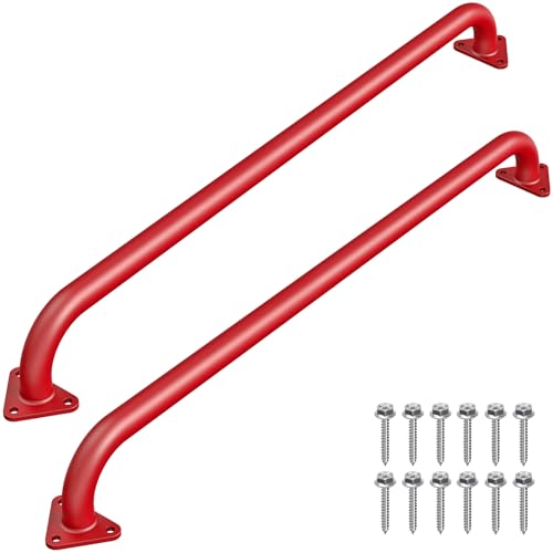 SELEWARE 42-Inch Red Metal Playground Safety Handle - 2 Pcs Heavy-Duty Playset Grab Bars for Treehouse, Rock Climbing Wall & Jungle Gym - Indoor/Outdoor Ladder Handle for Kids Playground Equipment - color: E: 42"-2 Pcs-red