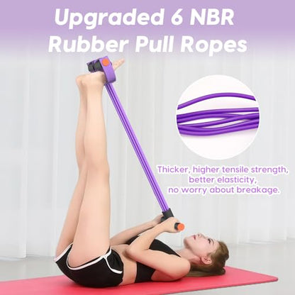 Resistance Bands with Handles, 6-Tube Elastic Pedal Resistance Band for Working Out, Durable Natural Rubber Exercise Bands, Multifunction Exercise Equipment for Abdomen, Waist, Arm, Leg Stretching - color: Purple