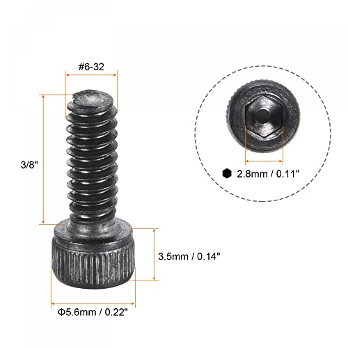 uxcell #6-32x3/8" Hex Socket Head Cap Screw Bolts 12.9 Grade Alloy Steel 25pcs - size: #6-32x3/8"